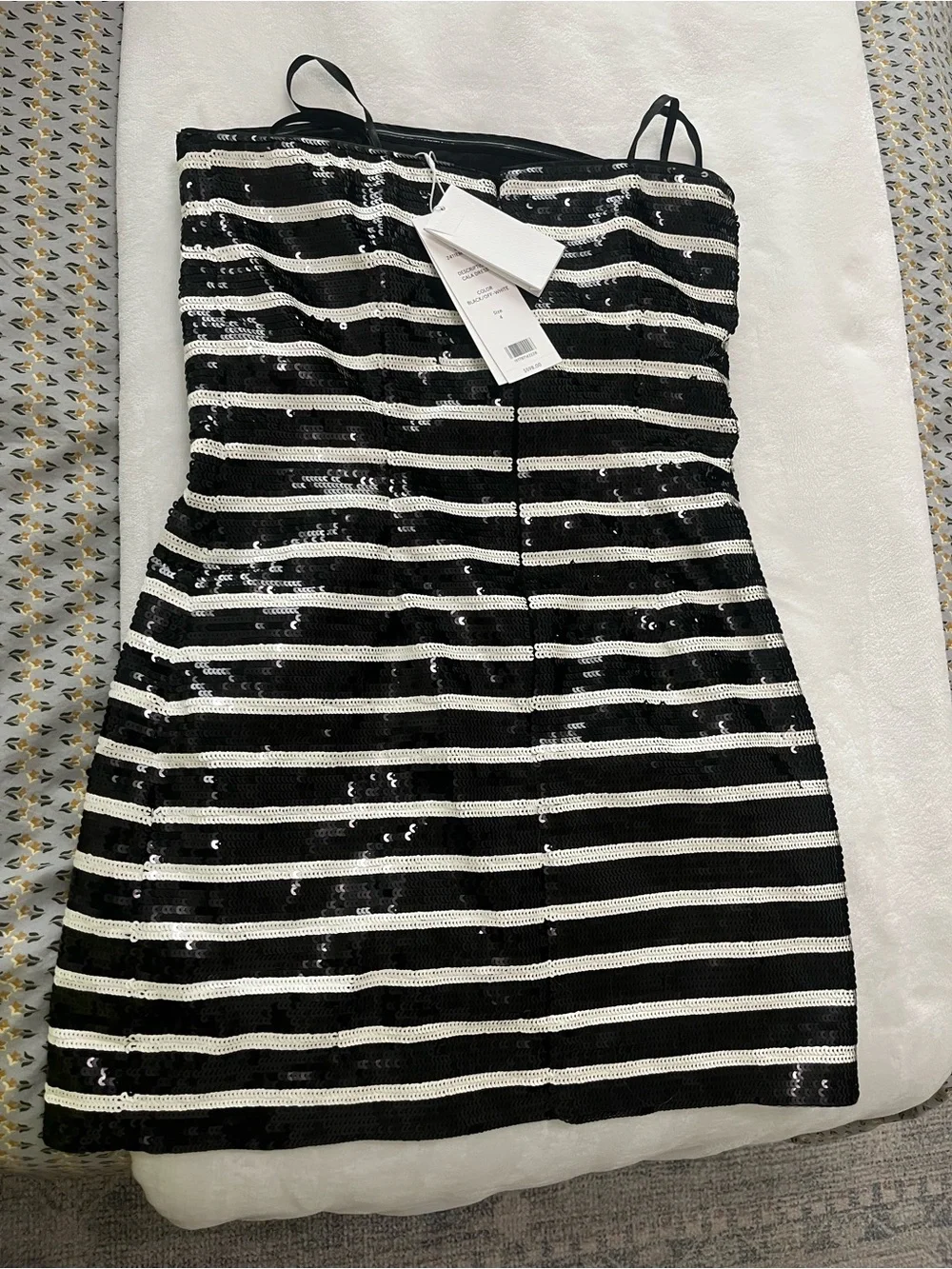 Veronica Beard Black and White Sequin Stripe Strapless Mini Dress - Picture 5 of 6
